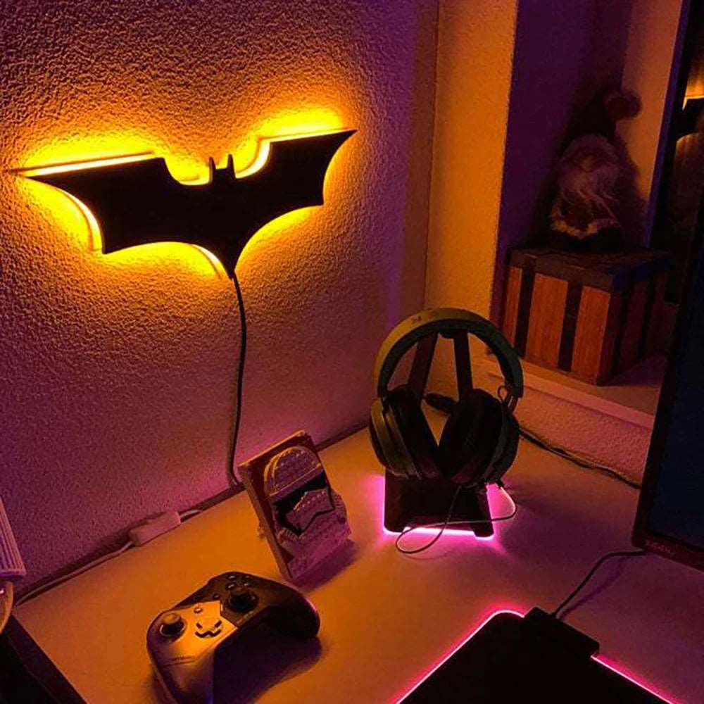 Creative 3D Bat Wall Lamp RGB LED Bedside Gaming Room Bar Decorative Light with Remote Control for Bedroom Living Room Porch Apexion Labs